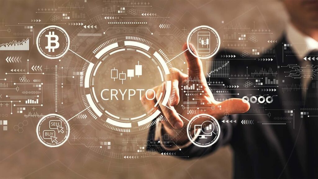 Crypto Trading theme with businessman