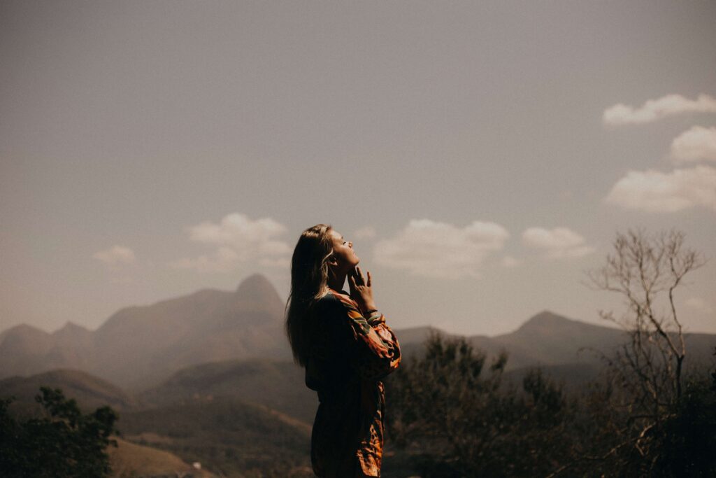 Woman looking up towards the sky