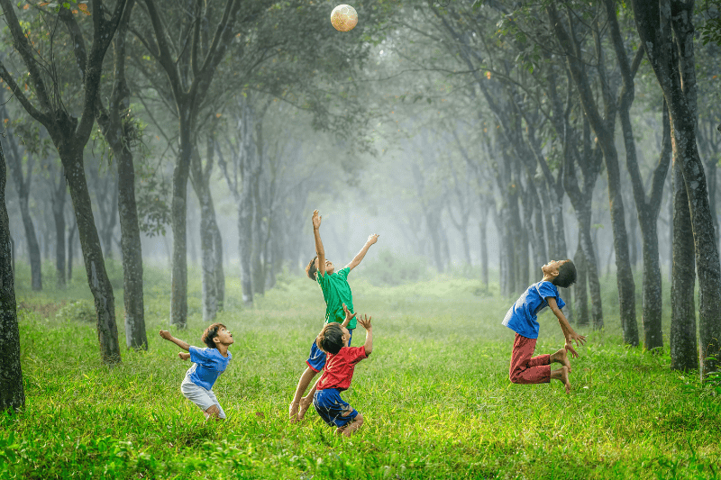 Kids playing together in a field